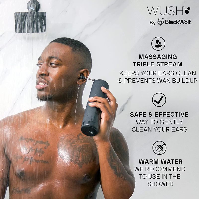 Photo 2 of Wush Pro By Black Wolf - Water Powered Ear Cleaner - Safe & Effective - Electric Triple Jet Stream with 3 Pressure Settings For Ear Wax Buildup - Ear Wax Removal Kit - Water Resistant USB Rechargeable