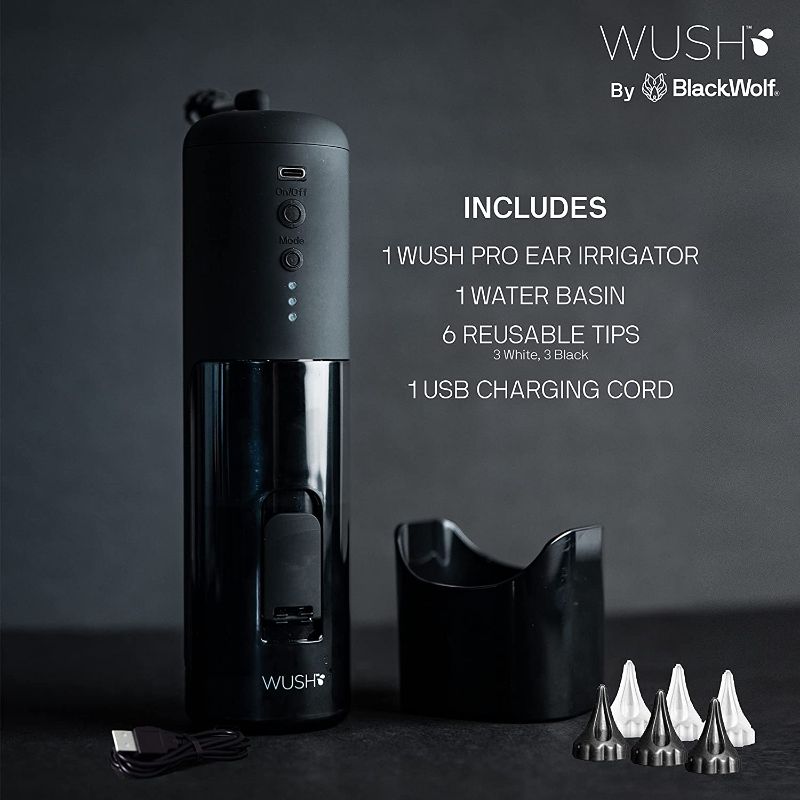 Photo 3 of Wush Pro By Black Wolf - Water Powered Ear Cleaner - Safe & Effective - Electric Triple Jet Stream with 3 Pressure Settings For Ear Wax Buildup - Ear Wax Removal Kit - Water Resistant USB Rechargeable