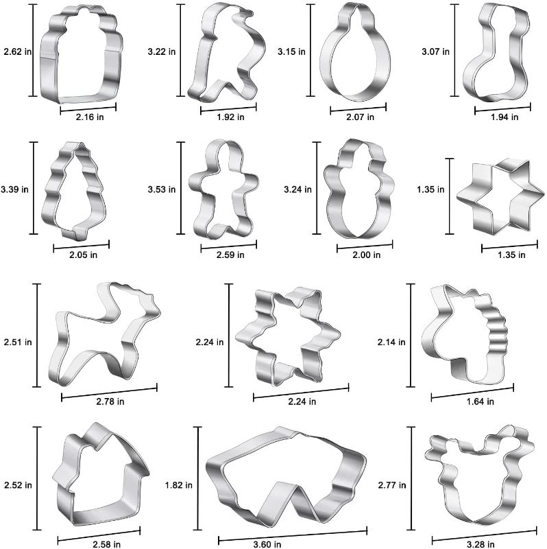 Photo 2 of 14 Pcs Christmas Cookie Cutters Set-Gingerbread Men, Snowflake, Reindeer, Angel, Christmas Tree, Snowman, Santa Face and More Cookie Cutters molds 