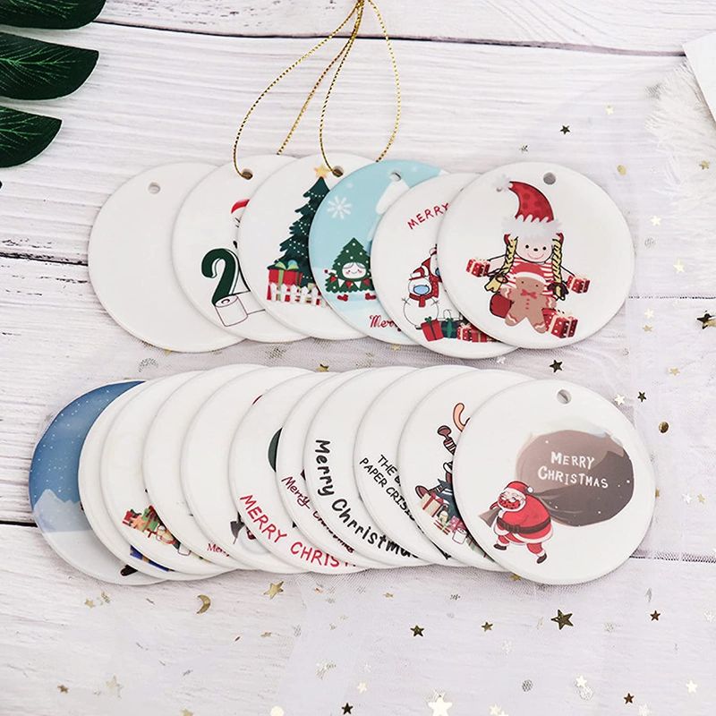 Photo 3 of 25 Pcs Sublimation Glass Ornament Bulk Christmas Sublimation Ornament Blanks Glass Round Ornament with String Hanging Pendant for Home Crafting DIY Christmas Tree Decor, 2.75 Inch