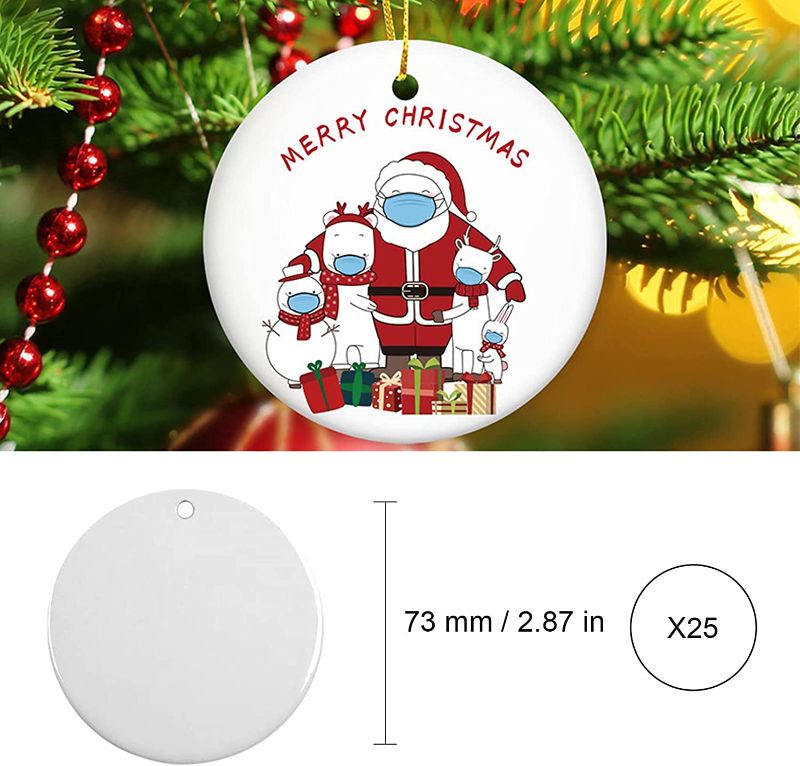 Photo 2 of 25 Pcs Sublimation Glass Ornament Bulk Christmas Sublimation Ornament Blanks Glass Round Ornament with String Hanging Pendant for Home Crafting DIY Christmas Tree Decor, 2.75 Inch