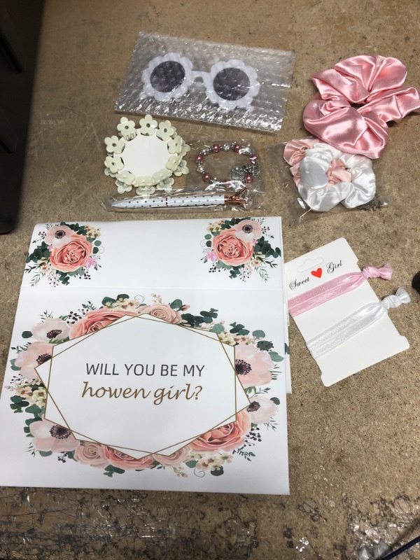 Photo 2 of 19 Pcs Flower Girl Proposal Box Set Girl Gifts Flower Girl Will You Be My Flower Girl Flower Glasses Diamond Pen Hair Scrunchies Bracelet Flower Hair Clip for Wedding Bride Showers, Floral Style