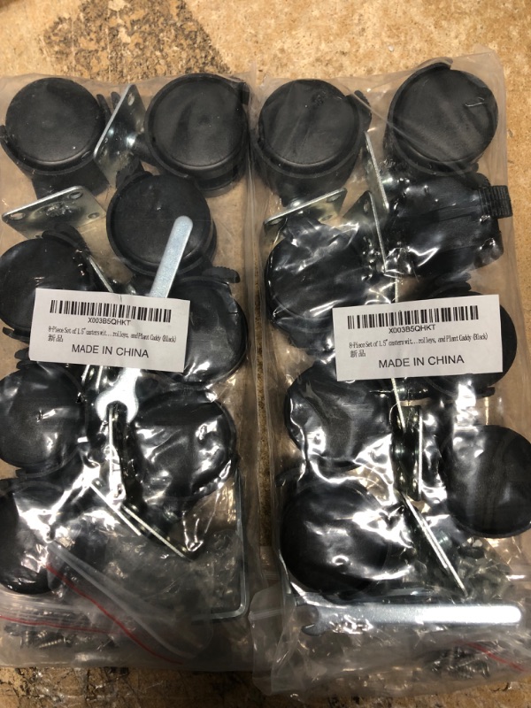 Photo 5 of 8-Piece Set of 1.5" casters with Brakes, Suitable for Installation Under desks, workbenches, Mobile trolleys, and Plant Caddy (Black) (BUNDLE OF TWO)