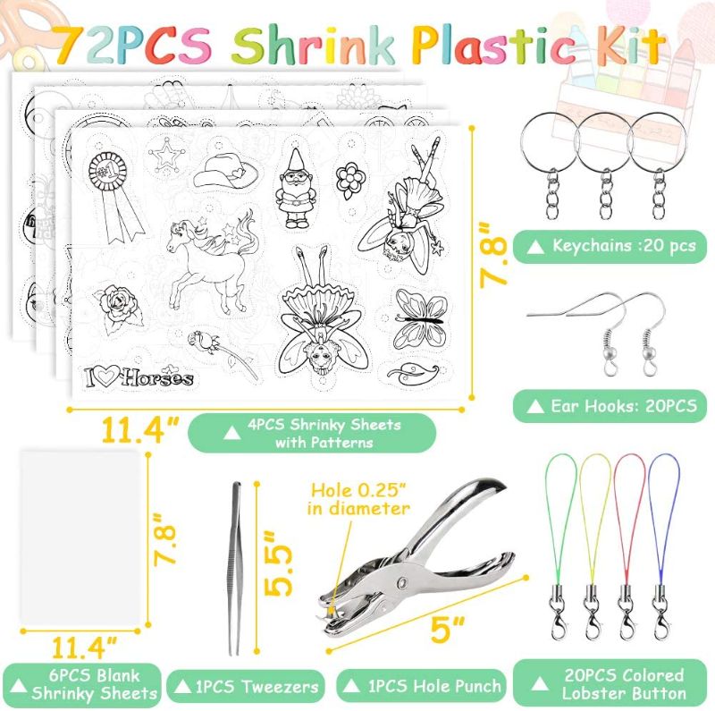 Photo 2 of BigOtters Heat Shrink Sheet, A4 Size Shrinky Dink Paper Art Film Plastic Sheet Kit Include Hole Punch Keychains Accessories for Kids Creative Craft School Project DIY Ornaments (BUNDLE OF TWO)