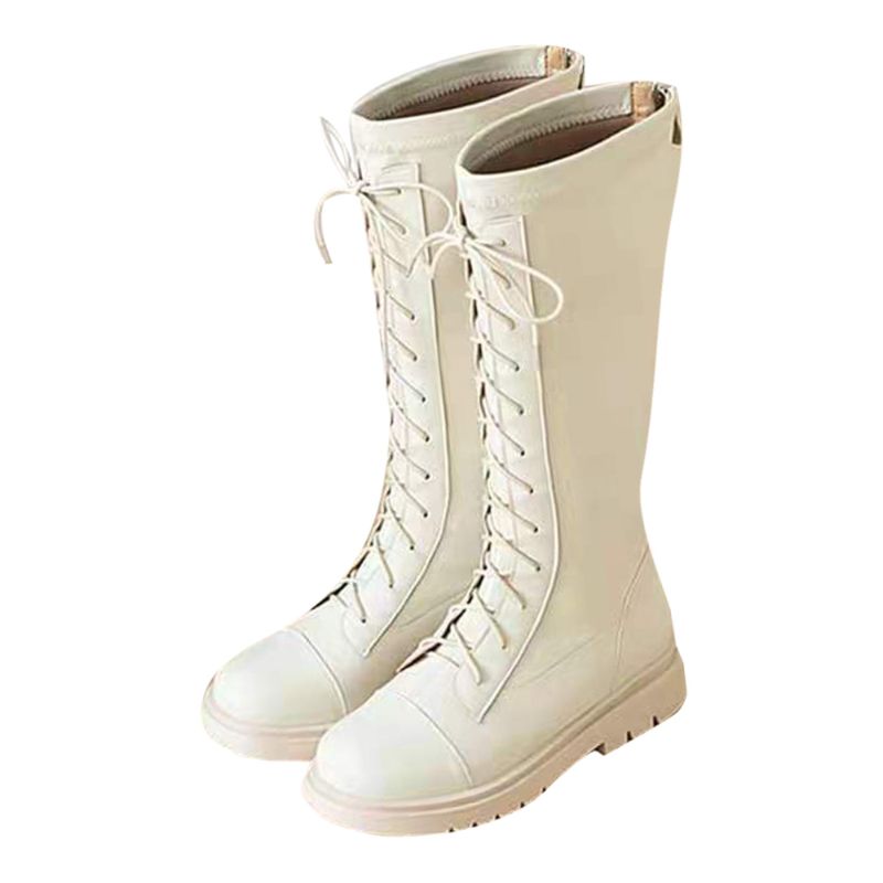 Photo 1 of Girls Lace Up Cowboys Booties School Comfort Non-Slip Round Toe Winter Shoes Beige size 9