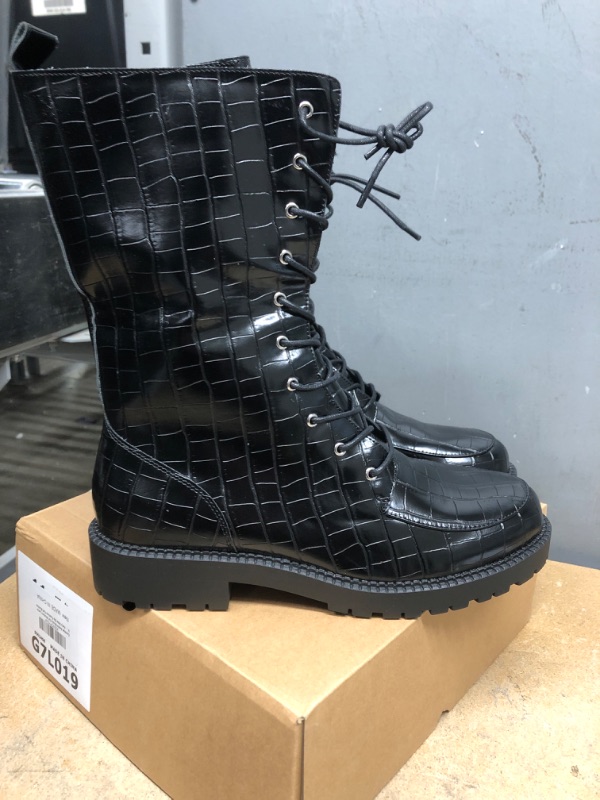 Photo 1 of Coutgo Womens Mid Calf Lace Up Boots Lug Sole Closed Toe Side Zipper Military Winter Combat Boot size 11