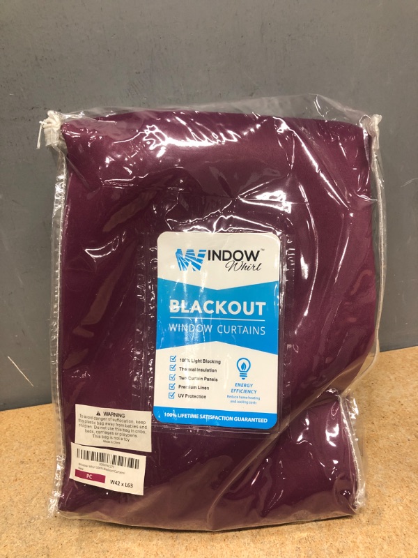 Photo 2 of 100% Blackout Window Curtains: Room Darkening Thermal Window Treatment with Light Blocking Black Liner for Bedroom, Nursery and Day Sleep - 2 Pack of Drapes, Plum Cabernet (63” Drop x 42” Wide Each) Plum Cabernet W42 x L63