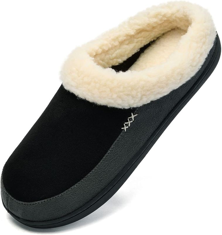 Photo 1 of  Black House Slippers for Men Memory Foam - Comfort Fuzzy Slipper Size 7-8