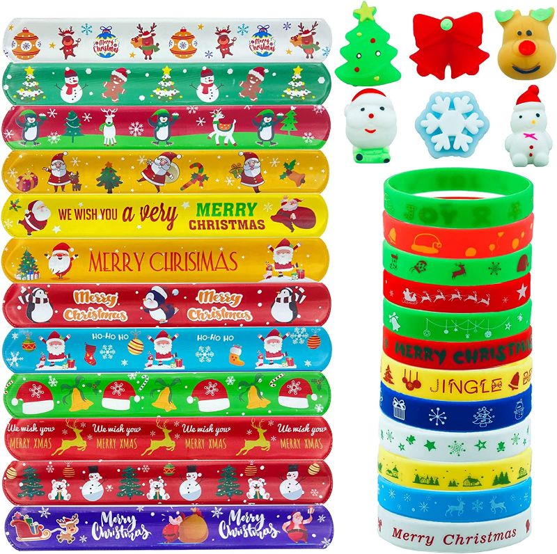 Photo 1 of 2 Packs of 54Pc Kids Christmas Party Favors Slap Bracelets Rubber Wristbands Mochi Squishy Assorted Gifts for Kids