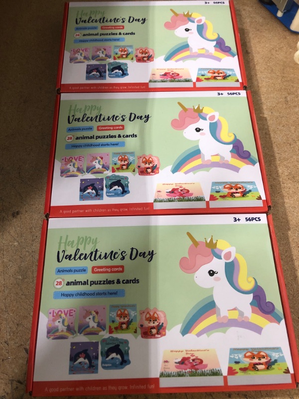 Photo 2 of 3PK-SpringFlower Valentine's Day Greeting Cards With Animal Jigsaw Puzzles Kit For Kids,28 pack Bulk for School Classroom Gift Exchange, Prizes For Kids Class Events,Kids Valentines Party Favor Supplies