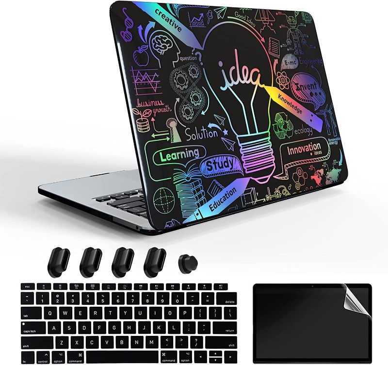 Photo 1 of AiGoZhe MacBook Air 13 Inch Case 2021 2020 2019 2018 Release A2337 M1 A2179 A1932 with Retina Fits Touch ID, Dazzling Plastic Black Hard Shell & Screen Protector & Keyboard Skin Cover, Colorful Bulb
