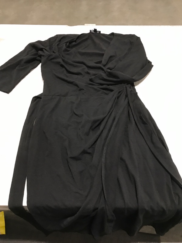 Photo 2 of  Women's Classic 3/4 Sleeve V Neck Black Wrap Dress Small Black