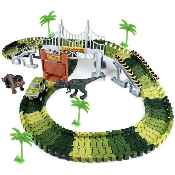 Photo 1 of Dinosaur Track Toy, 144Pcs Dinosaur Toys Race Car Flexible Track Sets ,Dinosaurs Cars Vehicle Playset Toys Set for Christmas / Birthday Gift for Kids & Toddlers 3+