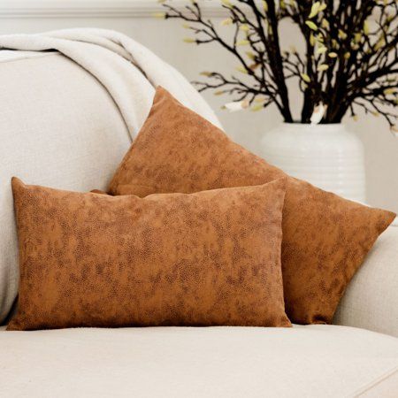 Photo 1 of 2-pack Faux Leather Lumbar Pillow Covers - 12x20 Vegan Leather Cushion Covers
