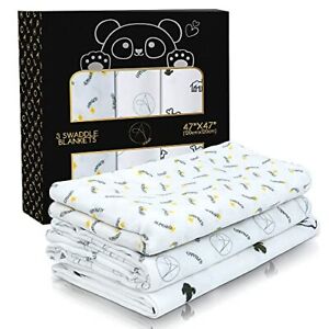 Photo 1 of Alpha&o Baby Muslin Swaddle Blankets, 3-Pack, Large 47x47 inches-Super Soft Blanket Bamboo Cotton