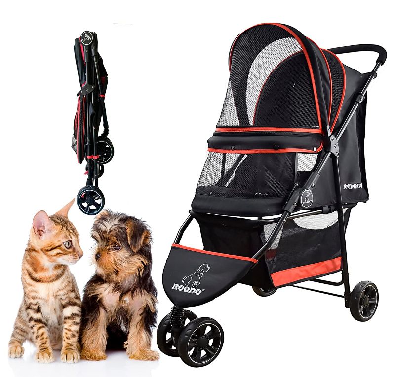 Photo 1 of 3 Wheel Dog Stroller Pet Strollers Small Medium Dogs Cat Kitty Cup Holder Lightweight Travel System Foldable