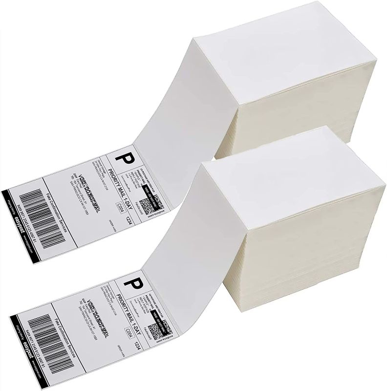 Photo 2 of 4 x 6 Direct Thermal Shipping Labels with Perforations, 2000 Fanfold Labels, Permanent Adhesive, White Mailing Labels for Thermal Printer-- blank labels