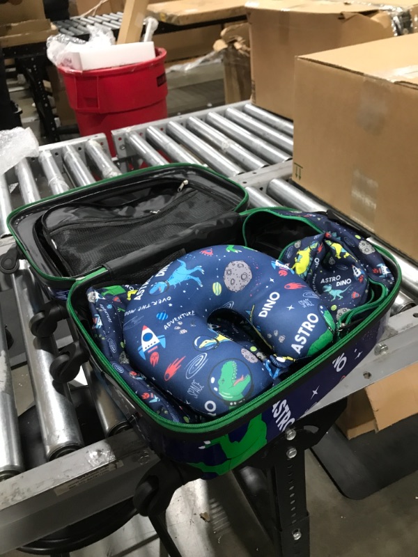 Photo 1 of 5 Pc. Boys’ Dinosaur Space Rolling Suitcase Set with Backpack, Neck Pillow, Water Bottle, and Luggage
