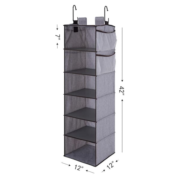 Photo 1 of 6-Shelf Gray Polyester Hanging Closet Organizer with Side Pockets