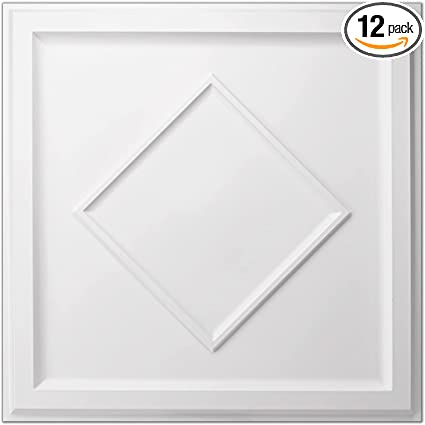 Photo 1 of Art3d Decorative Drop Ceiling Tiles 2x2, Glue up Ceiling Panel Square in White, Pack 12 Tiles - x4 