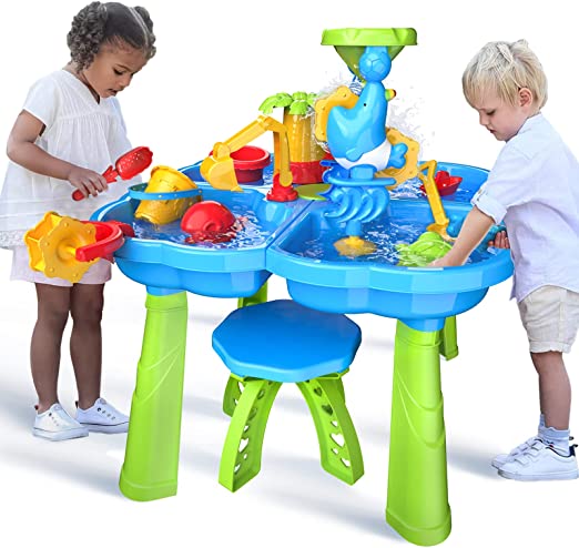 Photo 1 of ConeWhale Sand Water Table for Toddlers, 4 in 1 Sand Table and Water Play Table, Kids Table Activity Sensory Play Table Beach Sand Water Toy for Outdoor Backyard for Toddlers Age 3-5
