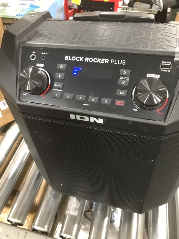Photo 2 of ION Audio Block Rocker Plus - Portable Bluetooth Speaker 100W W/Battery, Karaoke Microphone, AM FM Radio, Wheels & Telescopic Handle and USB Charging, Black