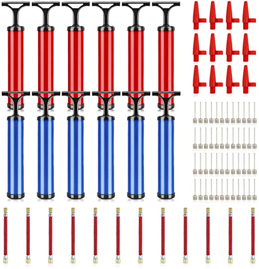 Photo 1 of 12 Set Portable Air Pumps Ball Pump with 4 Needles 1 Nozzle & 1 Extension Hose, Device for Basketball, Football, Soccer Ball, Volleyball, Swim Ring ,Balloon and Other Sport Balls(Blue + Red,10")
