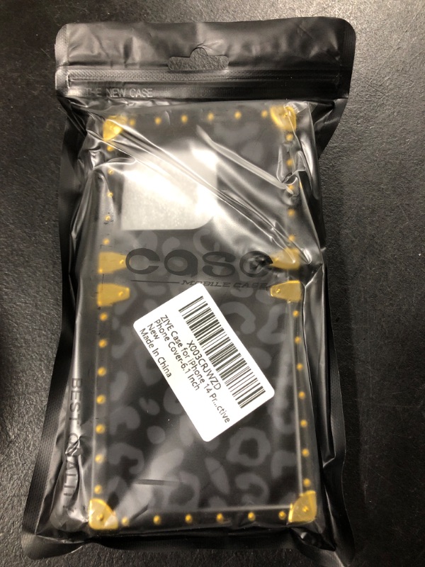 Photo 1 of ZIYE Case for iPhone 14 Pro Case Square Gray Black Leopard Golden Luxury Metal Decoration Corners Shockproof TPU Bumper Durable PC Layer Protective Phone Cover-6.1 Inch
