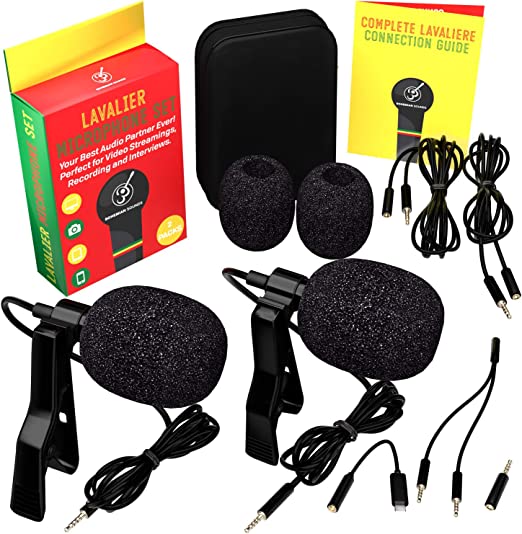 Photo 1 of Lavalier Microphone 2 Pack Bundle - Omnidirectional Lapel Mic with Clip-On Suitable for Android, Samsung, PC, Laptop, GoPro, DSLR - Professional Lapel Mic for YouTube, Streaming and Vlogging
