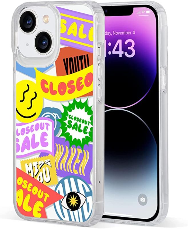 Photo 1 of KRKC Compatible with iPhone 14 Case 6.1“, Slim Transparent TPU & PC Bumper Clear Phone Cover with Aesthetics Design for iPhone 14 for Women Girls, (Good Vibes Print)
