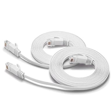 Photo 1 of Cat6 Ethernet Cable 10 Ft (2Pack), Outdoor&Indoor, 10Gbps Support Cat7 Network, Heavy Duty Flat LAN Internet Patch Cord, Solid Weatherproof High Speed Cable for Router, Modem, Xbox, PS4, Switch, White
