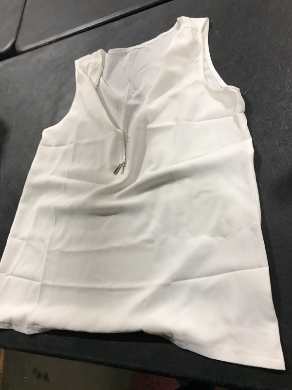 Photo 2 of ZKESS Womens Sleeveless V Neck Half Zip Up Tank Tops Casual Blouse Tunic Shirt White Medium Size