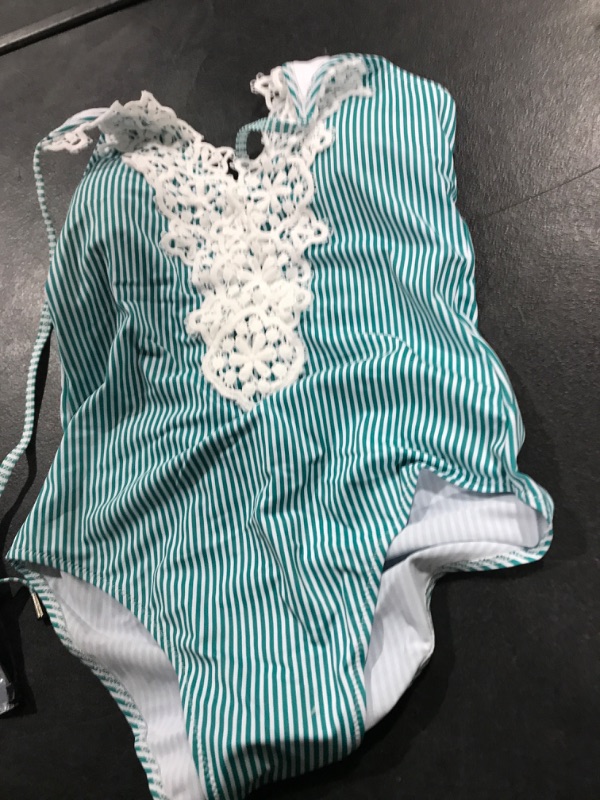 Photo 2 of Blooming Jelly Women's Vintage One Piece Swimsuit Lace Tummy Control Halter Swimwear Bathing Suit Mint Green M