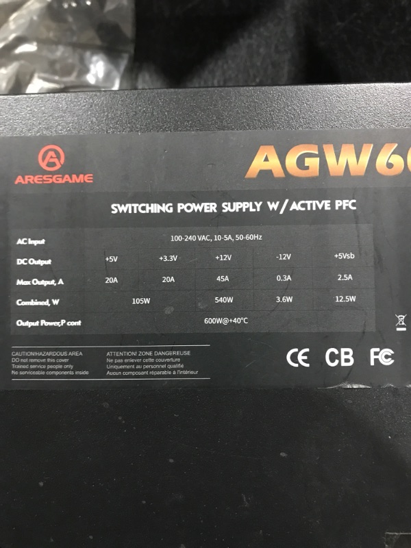 Photo 4 of ARESGAME Power Supply 600W 80+ Bronze Certified PSU (AGW600)