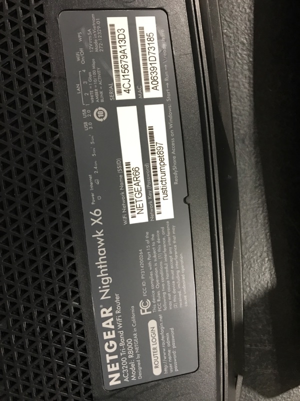 Photo 1 of NETGEAR Nighthawk X6 Smart Wi-Fi Router (R8000) - AC3200 Tri-band Wireless Speed (Up to 3200 Mbps) | Up to 3500 Sq Ft Coverage & 50 Devices | 4 x 1G Ethernet and 2 USB ports | Armor Security