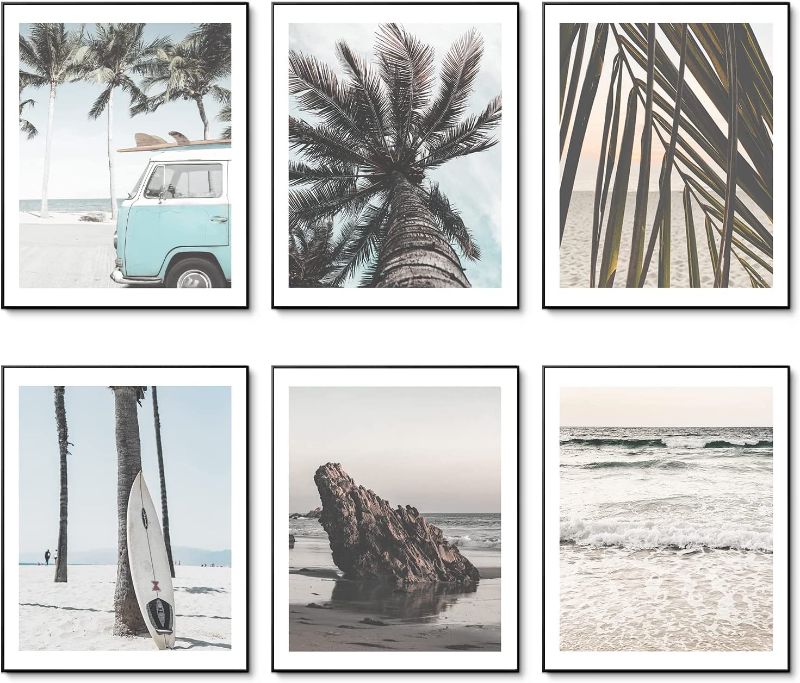 Photo 1 of Admmixoo Beach Wall Art Prints Set of 6 Canvas Art Wall Artwork Landscape Coastal Surf Poster Palm Tree Pictures Photo Paintings on Canvas for Home Decor Room Wall Decor (11"x14" UNFRAMED) 11"x14" UNFRAMED Seaside Art