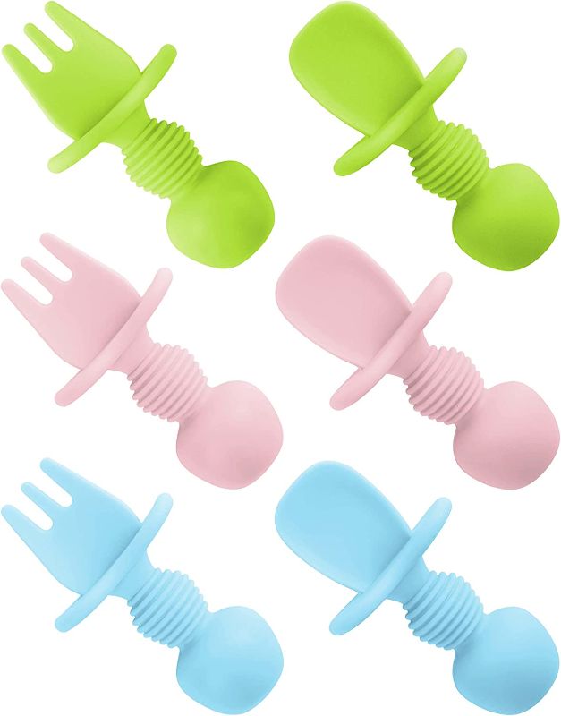 Photo 1 of 6 Pcs Silicone Baby Spoons First Stage and Baby Fork, Toddler Utensils for Baby Led Weaning, Chewable Baby Utensils for Self-Feeding
