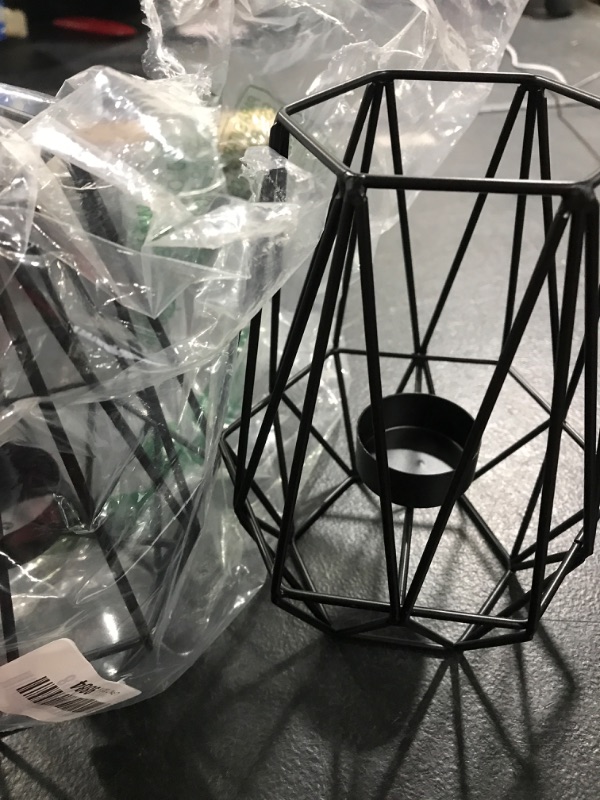 Photo 1 of 2 Pcs Black Geometric Tealight Candle Holders,