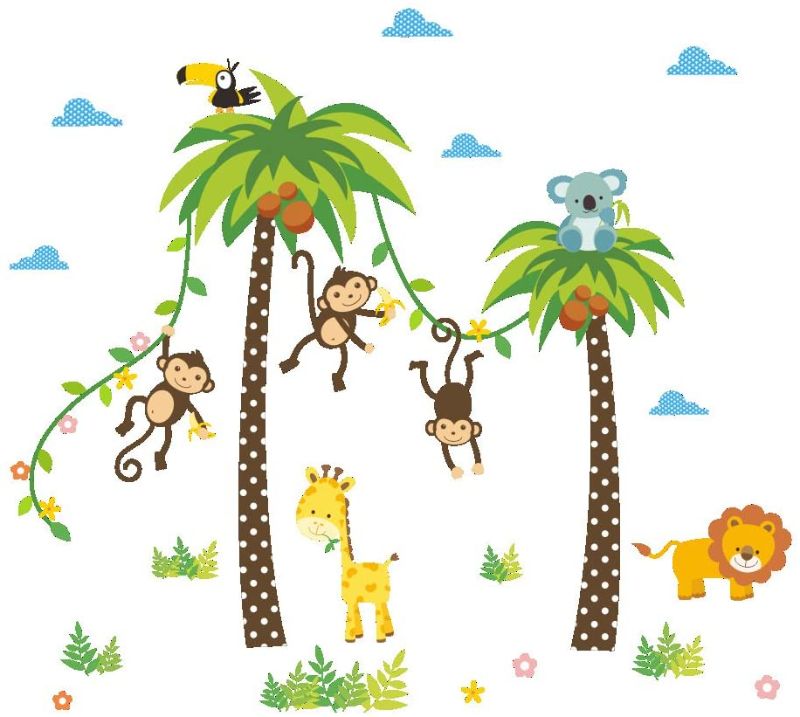 Photo 1 of  Nursery Wall Stickers Wall Murals  (Monkey Lion Giraffe) 