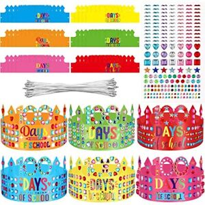 Photo 1 of 30 Pcs 100 Days Paper Crowns, 100 Day of School Rhinestones Paper Crowns for Kids 100 Days of School Decorations Party Hats for 100th Day Celebration Party Favors Supplies Classroom Decorations