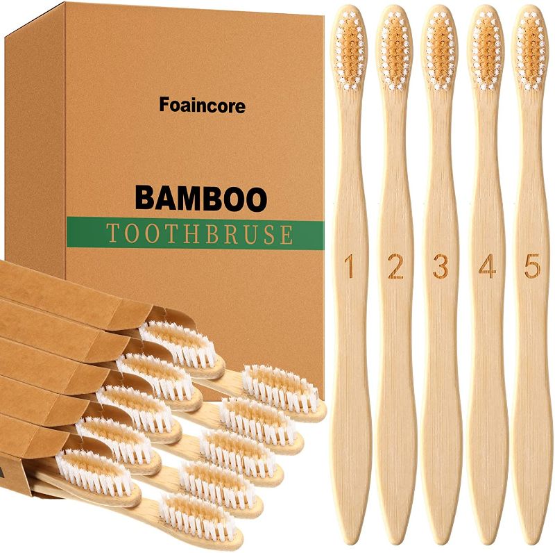 Photo 1 of 100 Pieces Bamboo Toothbrushes BPA Free Soft Bristles 