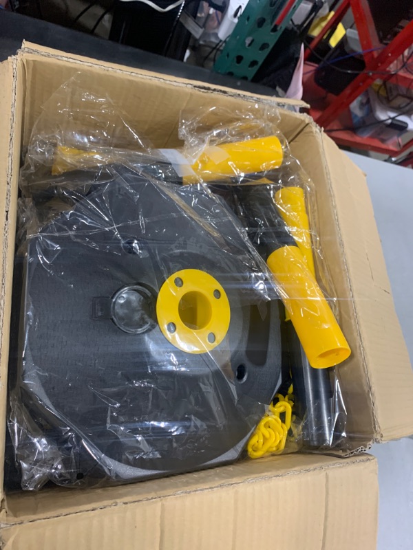 Photo 1 of 4 Pack Traffic Cones Adjustable Delineator Post Cones with Fillable Base, Street Stanchions Construction Safety Barrier, Portable Parking Pole with 5ft Chain for Parking Lot, Construction Lot 4 PCS yellow+black