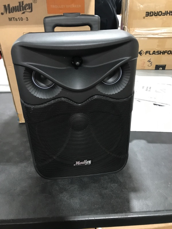 Photo 2 of Moukey Portable Bluetooth Speaker, Big Subwoofer PA System for Christmas, Powerful Sound, Karaoke Machine w/ 2 Wireless Microphones and Echo/Treble/Bass Adjustment, Support TWS/REC/AUX/MP3/USB/TF/FM