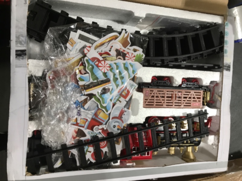 Photo 2 of Hot Bee Train Set - Train Toys for Boys Girls w/ Smokes, Lights & Sound, Railway Kits, Toy Train w/ Steam Locomotive Engine, Cargo Cars & Tracks, Christmas Gifts for 3 4 5 6 7 8+ Year Old Kids Red