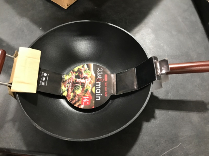 Photo 2 of 21st & Main Light weight Cast Iron Wok, Stir Fry Pan, Wooden Handle, 14 Inch, chef’s pan, pre-seasoned nonstick, commercial and household, for Chinese Japanese and others Cooking