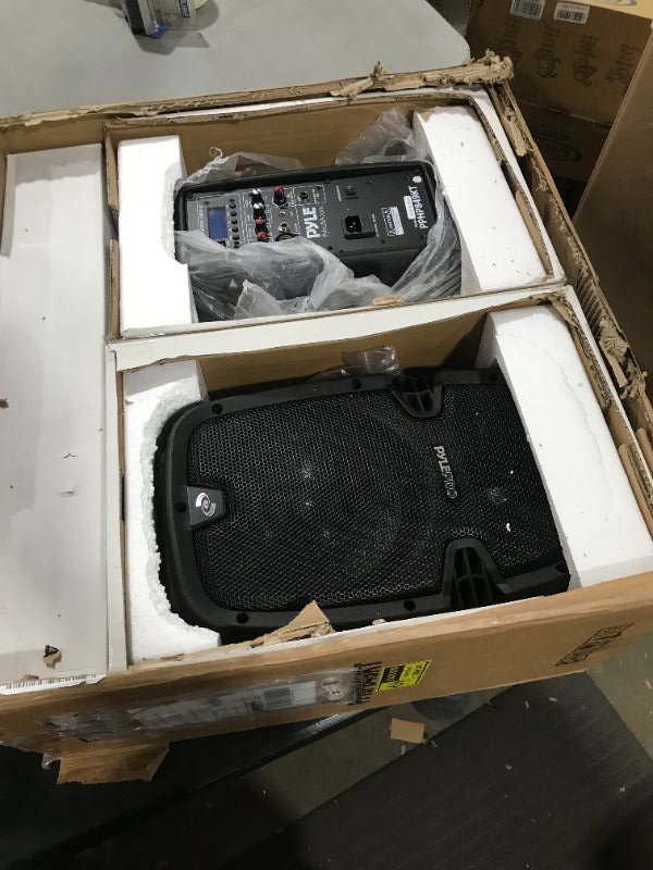 Photo 2 of Powered PA Speaker System Active & Passive Bluetooth Loudspeakers Kit with 8 Inch Speakers, Wired Microphone, MP3/USB/SD/AUX Readers, Speaker Stands,Remote Control - Pyle PPHP849KT Black 8 in 2 Speaker Loudspeakers Kit