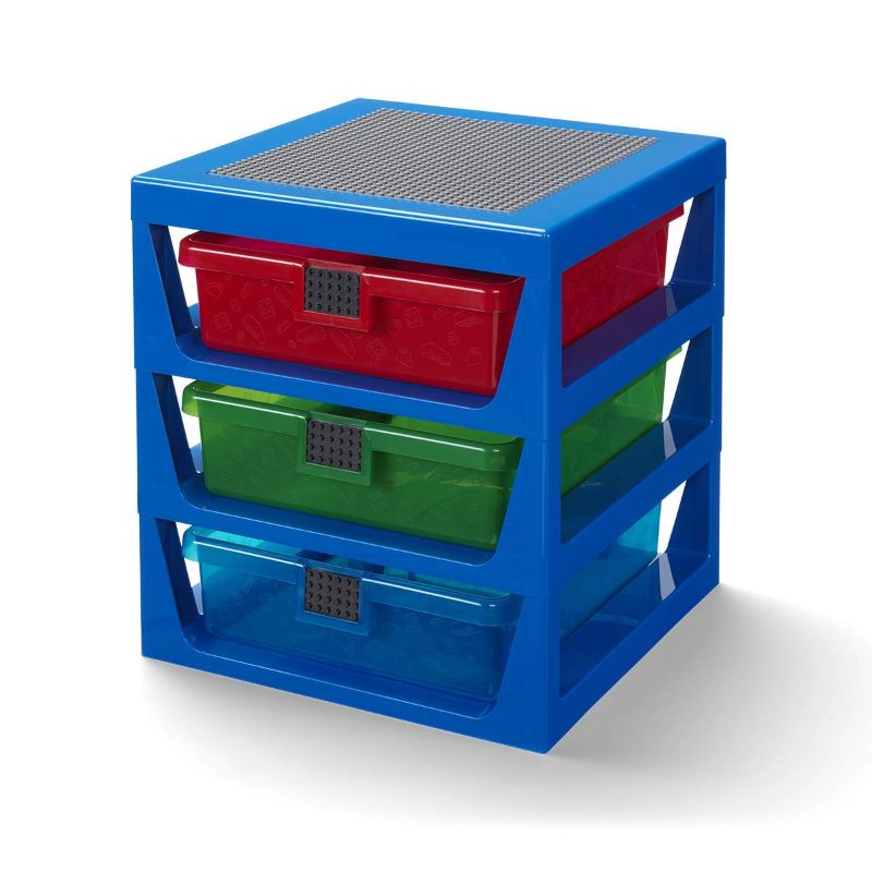 Photo 1 of Lego 3-Drawer Storage Rack System, 13-2/3 x 12-3/4 x 15 Inches, Blue
