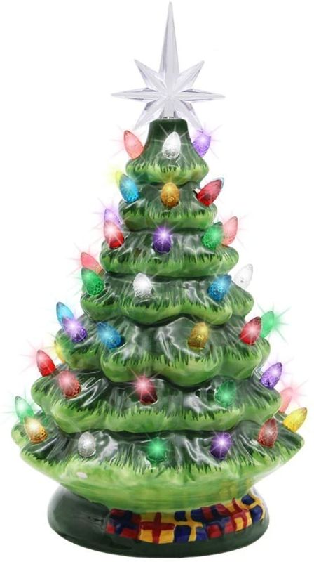 Photo 1 of 10" Ceramic Christmas Tree, Tabletop Christmas Tree Lights Decorations with 54 Multicolored Lights and 7 Point Star Topper for Christmas Table Decorations