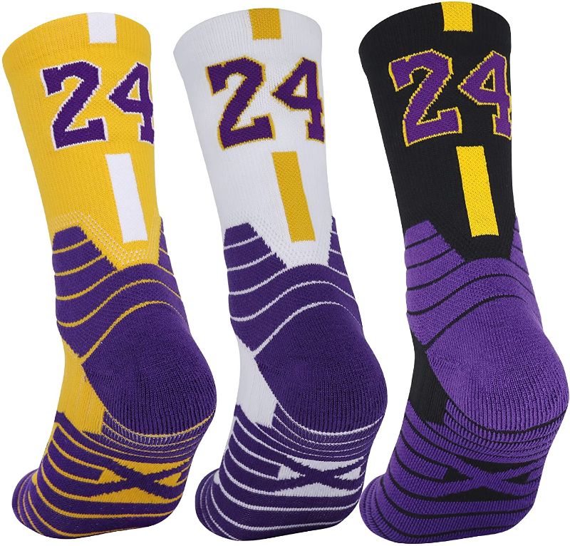 Photo 1 of 3 Pairs Basketball Socks,Athletic Running Socks Compression Cushion Sports Socks Gifts for Men Women
