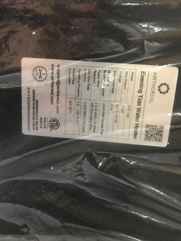 Photo 5 of Airthereal Electric Tankless Water Heater 18kW, 240Volts - Endless On-Demand Hot Water - Self Modulates to Save Energy Use - Small Enough to Install Anywhere - for 2 Showers, Evening Tide series---UNABLE TO TEST 